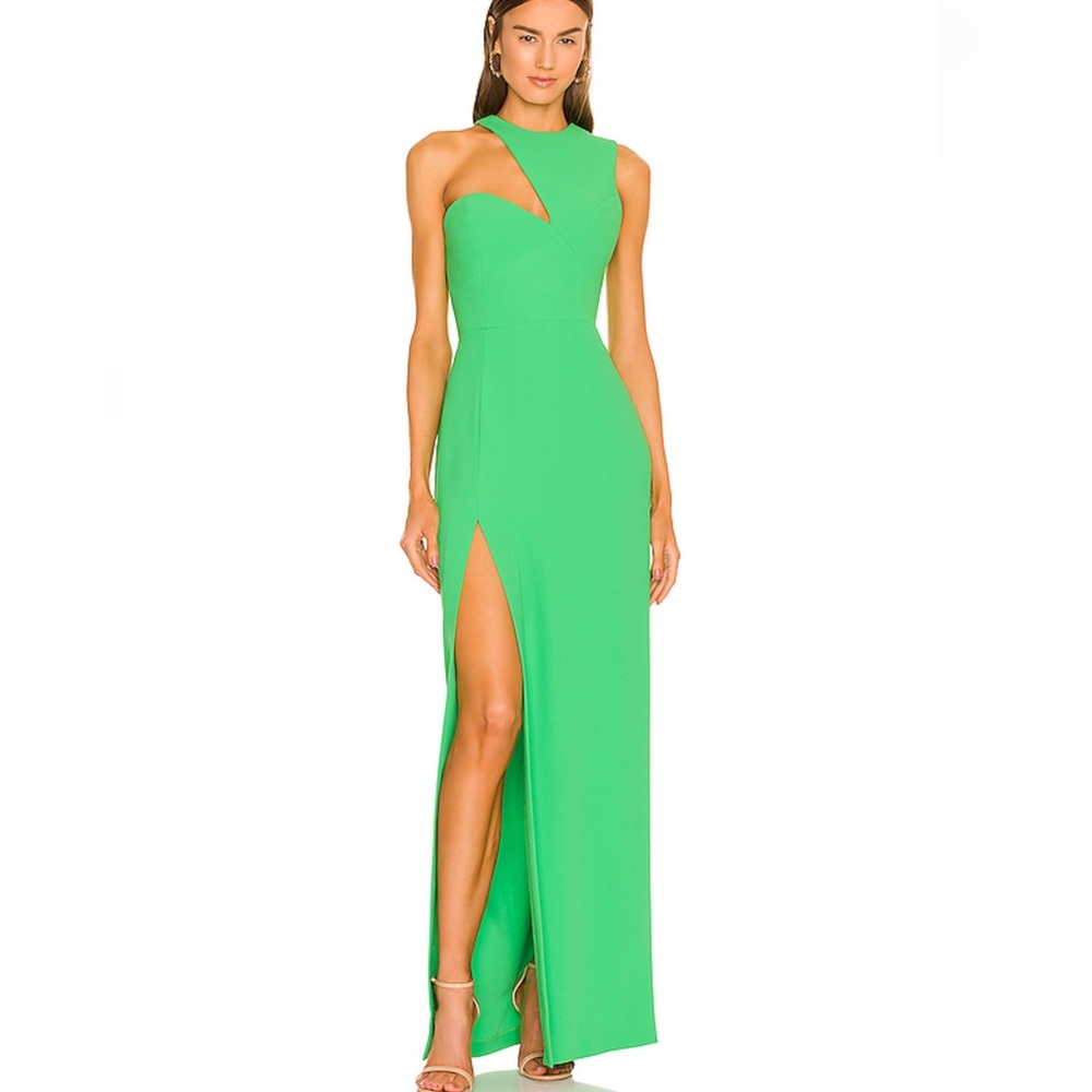 Amanda Uprichard | Revolve Gilda One-Shoulder Green Evening Gown with Thigh Slit